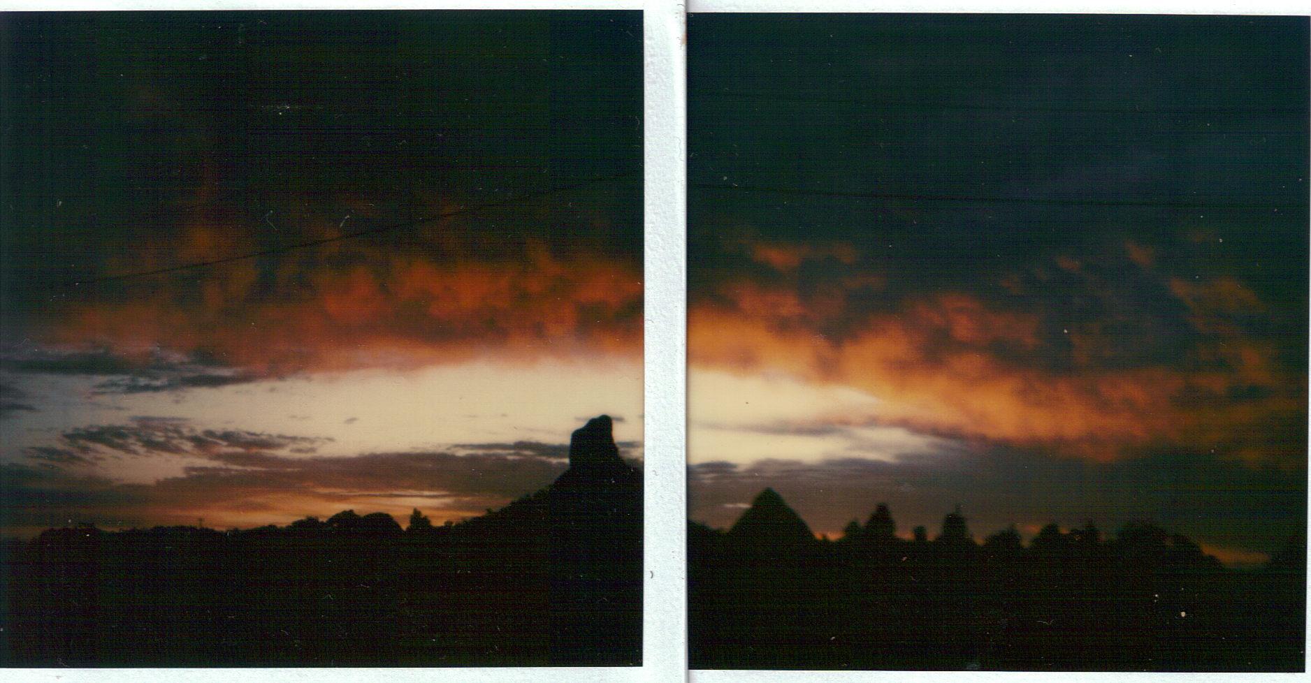 Glasshouse Mts Beerwah & Croockneck I took this pic with a polaroid instamatic, a crap camera,  when I lived and worked here on a pineapple and banana farm in 1983.jpg